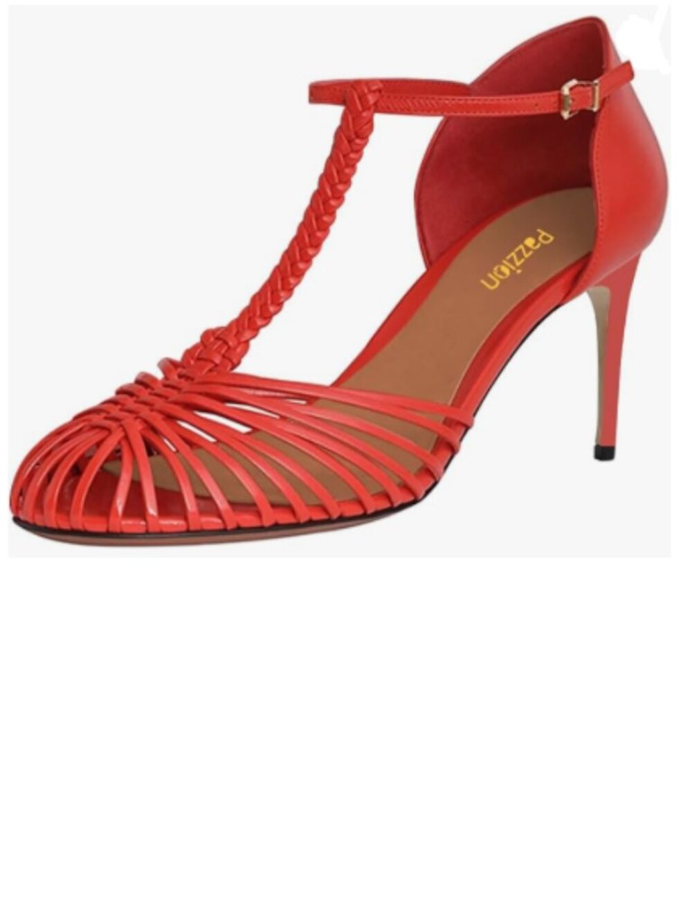 Pazzion Red Cage Toe High Heel Pumps Ankle T-Strap Buckles Stilettos Sandals